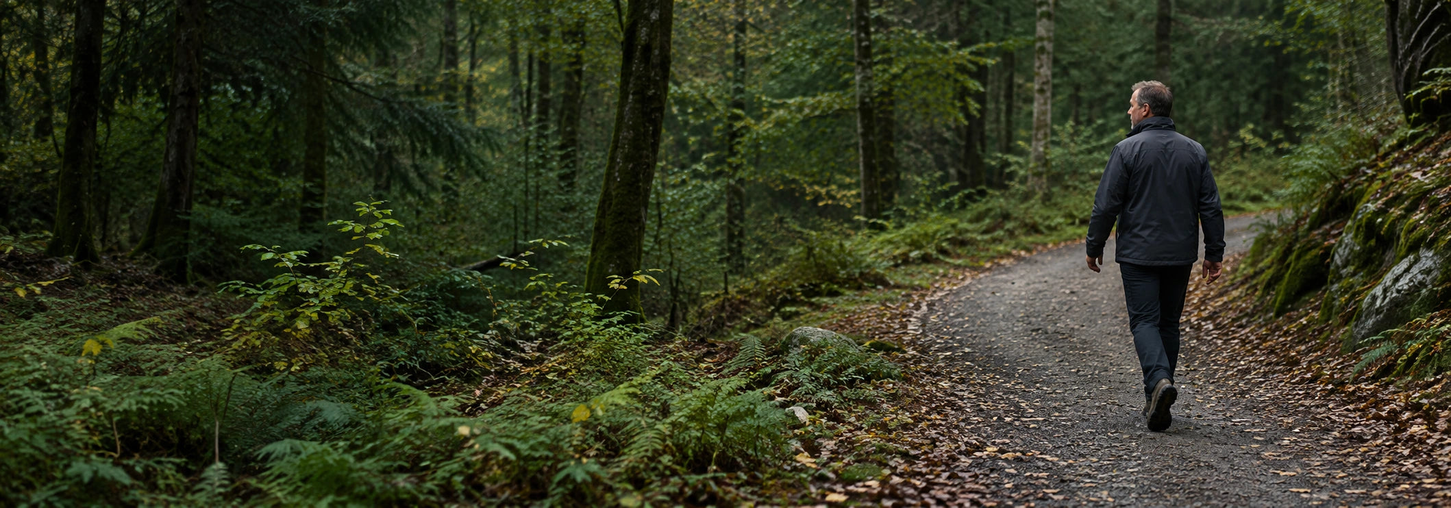 Mann beim Spazierengehen im Wald